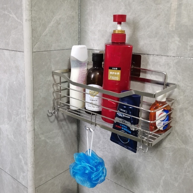 YesYing Nail-Free No Drill Portable Bathroom Adhesive Shower Caddy Shelf Organizer Stainless Steel Shower Basket For Bathroom