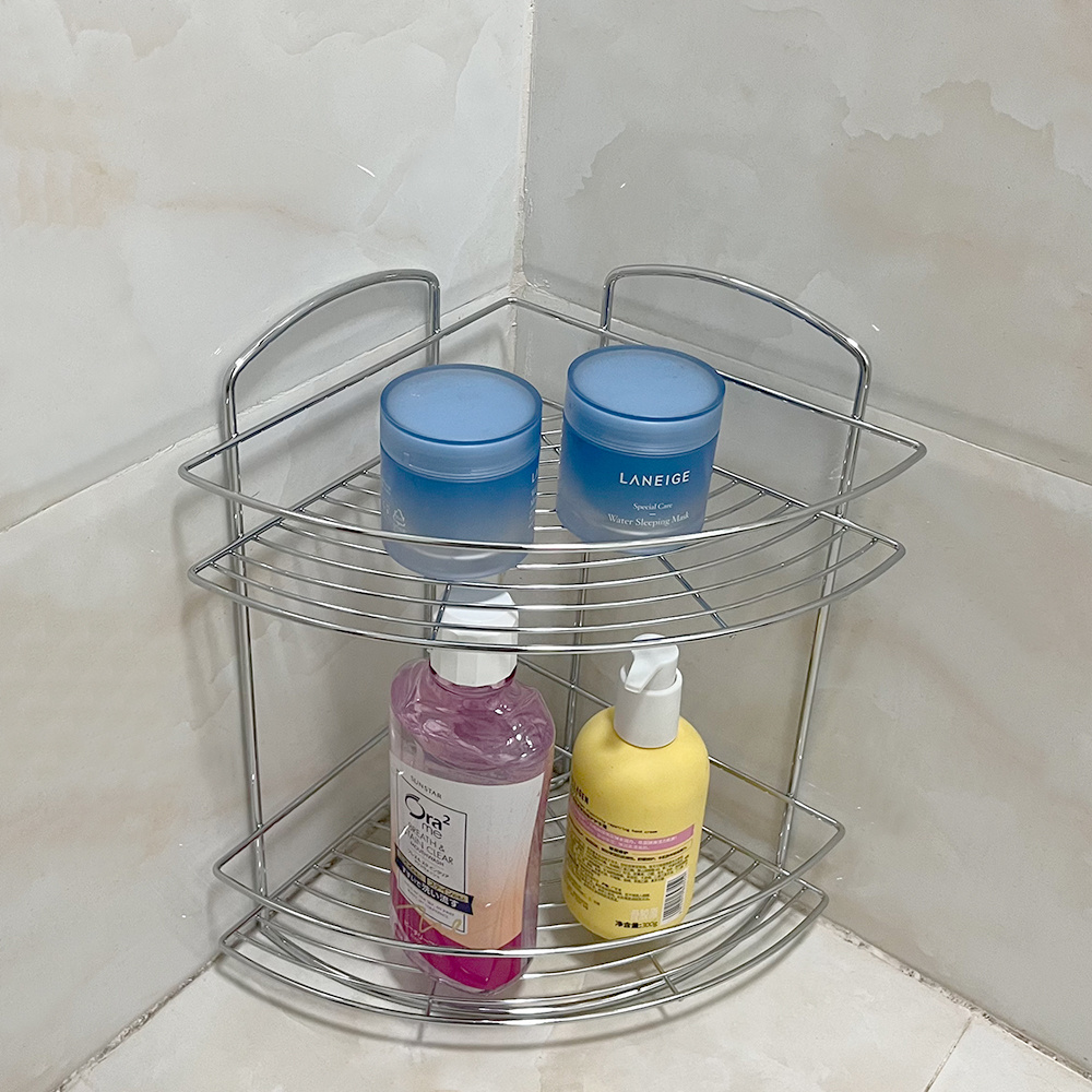 Mirror Wire Suction Cup Mounted Shower Caddy 2 Tier Bathroom Organizer Stainless Steel Corner Shower Caddy Rack For Bath Rack