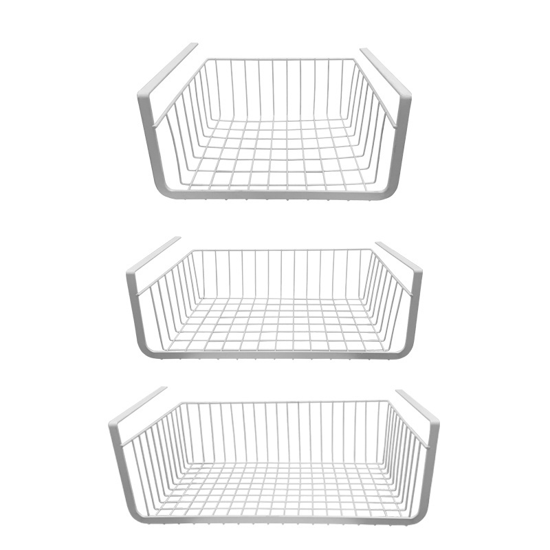 Fashionable Under Shelf Cabinet Wire Storage Basket White Table Hanging Bracket Under Cabinet Organizer