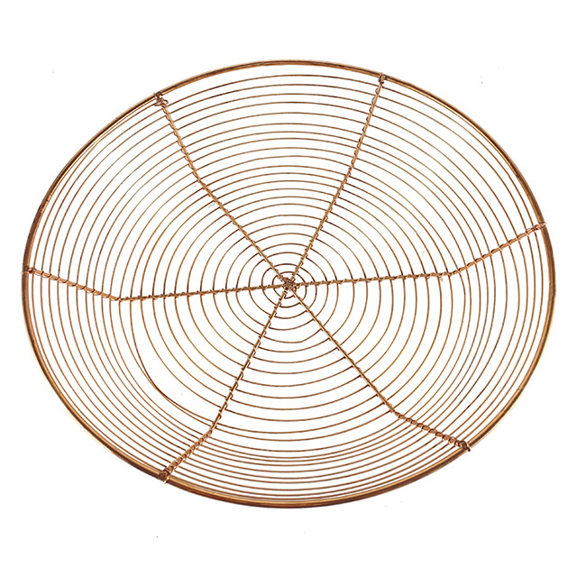 Classical Vintage Rose Gold Fruit Basket Iron Wholesale Metal Woven Wire Dish Copper Storage Basket Round For Home Kitchen