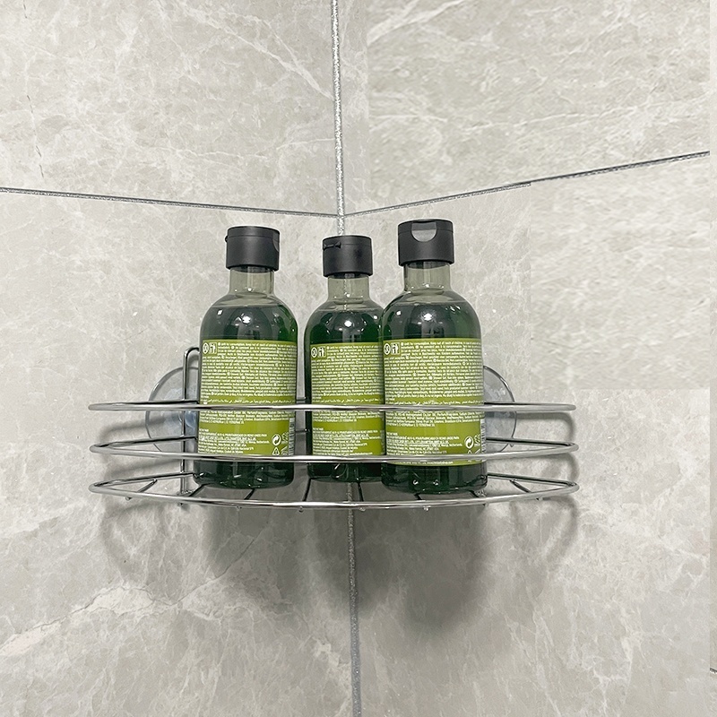 NO Drilling Bathroom Organizer 3 Tier 2 Floors Corner Shower Shelf Single Floor Bathroom Rack Metal With Strong Suction Cup&ABS