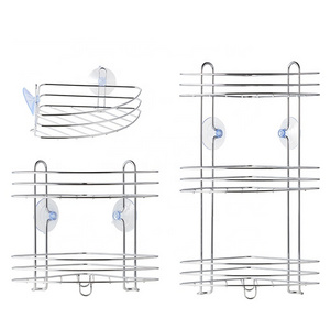 NO Drilling Bathroom Organizer 3 Tier 2 Floors Corner Shower Shelf Single Floor Bathroom Rack Metal With Strong Suction Cup&ABS