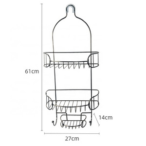 Factory Metal Wire Black modern Storage caddy shower head organizer 3 tier Bathroom Shelf Shower Caddy With Hooks