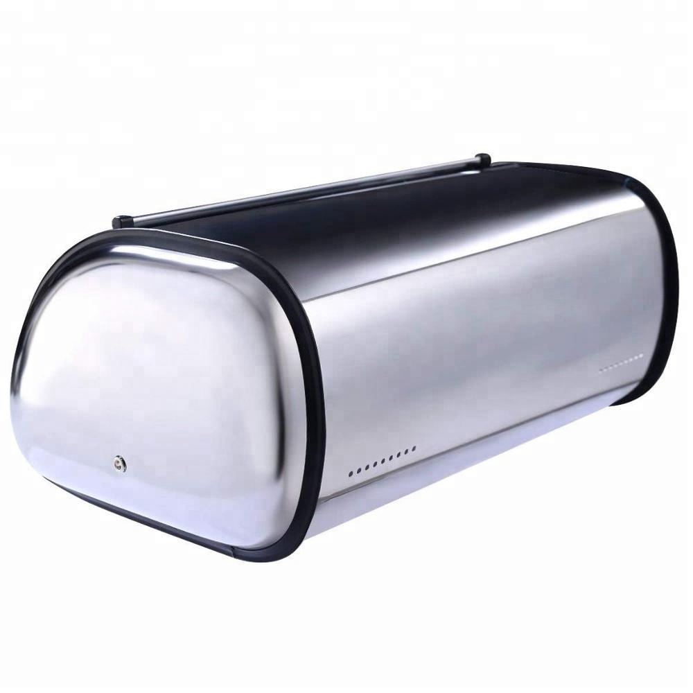 Factory Direct Metal Home Kitchen stainless steel bread storage bin Roll Up Lid Kitchen Food Container