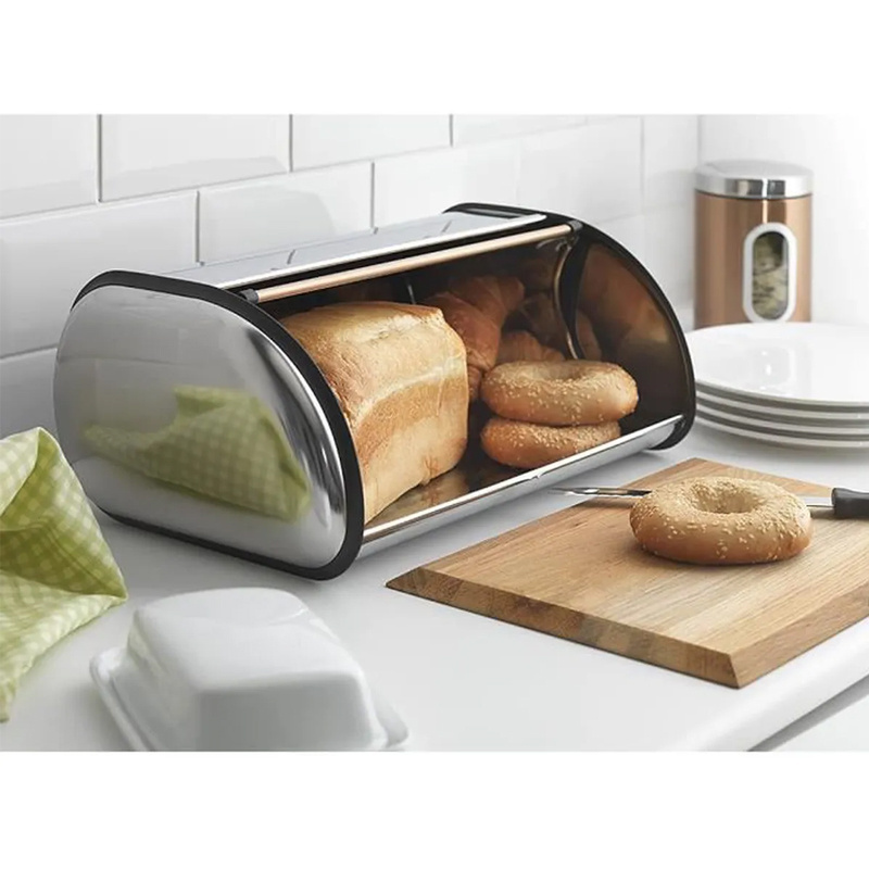 Factory Direct Metal Home Kitchen stainless steel bread storage bin Roll Up Lid Kitchen Food Container