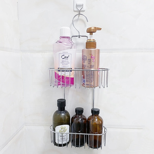 Portable 2 Tier Hanging Bathroom Organizer Storage Shelf Basket Corner Storage Shower Caddy Storage Rack Wall Bathroom Shelves