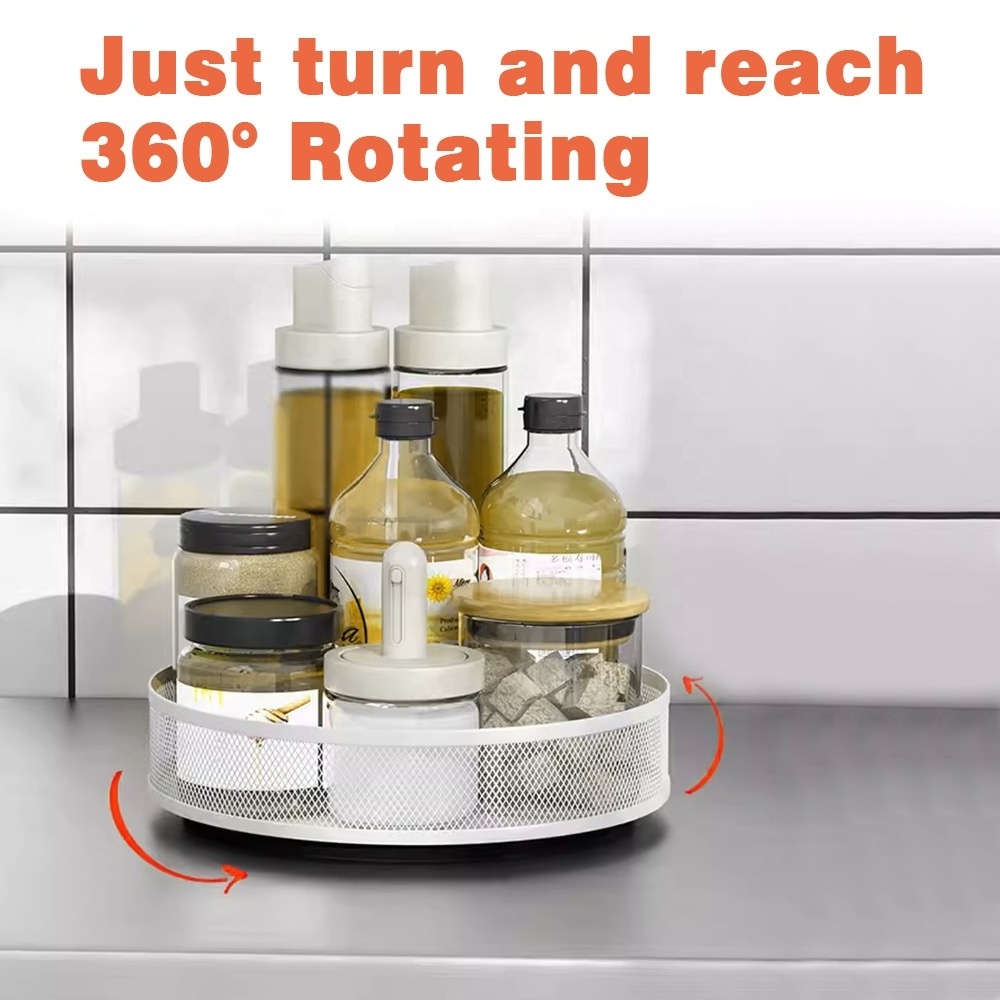 360 Degree Rotating Tray Metal Spice Rack Sauce Bottle Seasoning Lazy Susan Turntable Organizer for Kitchen Cabinet Countertop