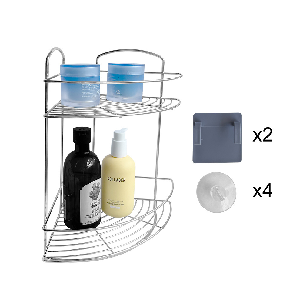 Mirror Wire Suction Cup Mounted Shower Caddy 2 Tier Bathroom Organizer Stainless Steel Corner Shower Caddy Rack For Bath Rack