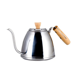 Superior Mirror Stainless Steel 18/8 Pour Over Coffee Drip Kettles Wood Handle Coffee Goose Neck Kettle For Cafe Lover