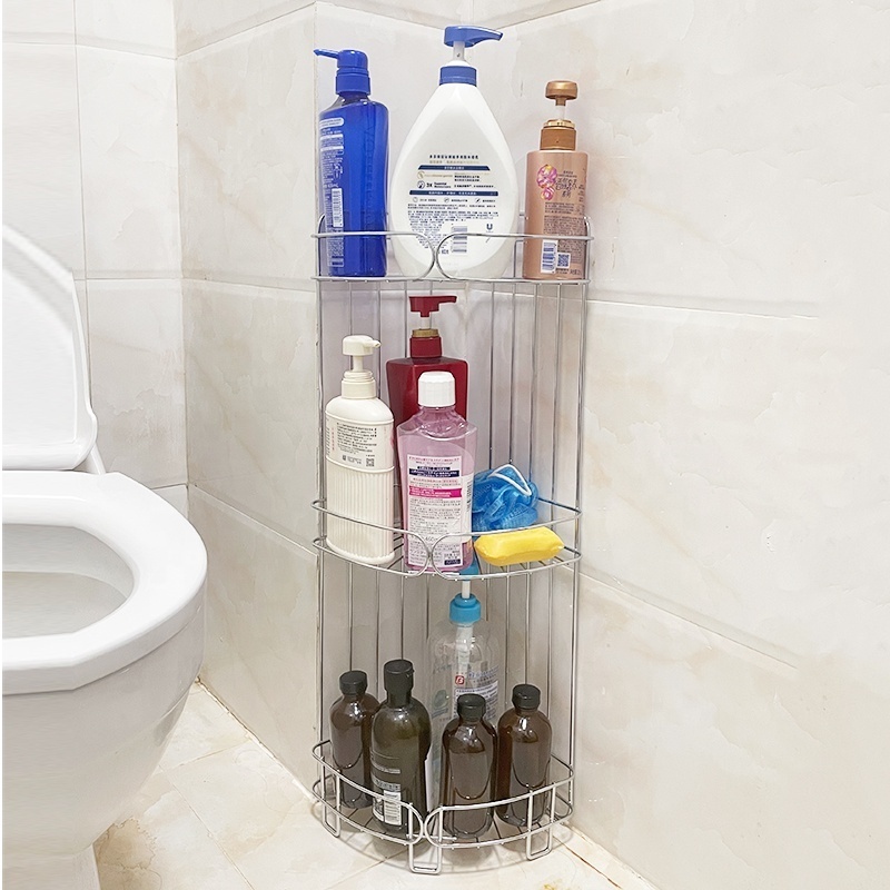 Hot Sell Factory Direct Chrome Bathroom Shelf Storage Rack 3 Tier Triangle Metal Big Capacity Corner Shelf For Shower Accessory