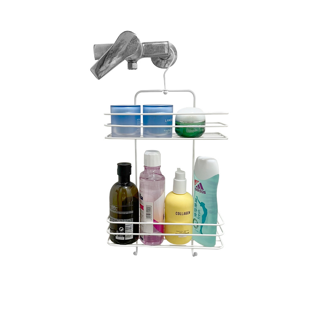 Factory Directly Metal Wire White Shower Caddy Rack Two Tier Wire Basket For Bath Shelf Holder And Shower Caddy With Hook