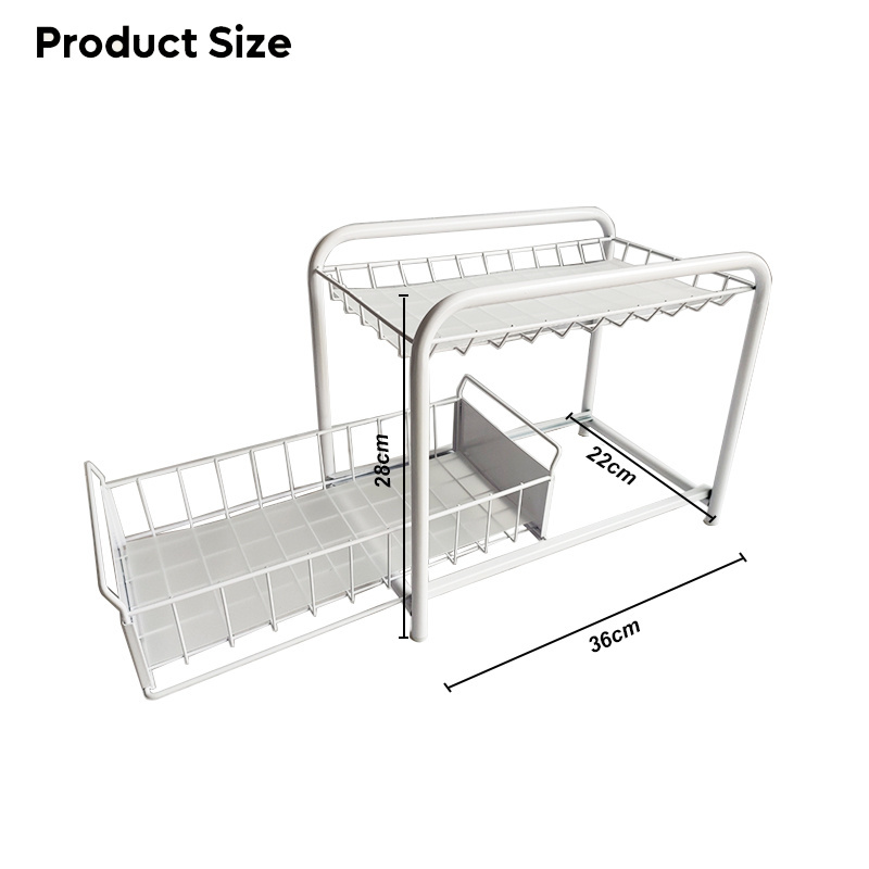 2 Tiers Kitchen Cabinets Under Sink Cabinet Organizers Storage Holders Sliding Storage Shelves