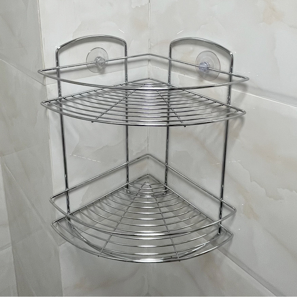 Mirror Wire Suction Cup Mounted Shower Caddy 2 Tier Bathroom Organizer Stainless Steel Corner Shower Caddy Rack For Bath Rack