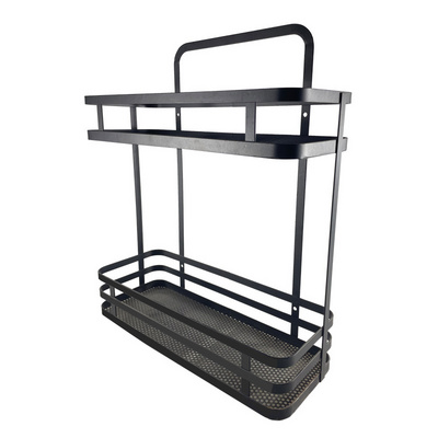 Wholesaler Metal Wire Mesh Wall Hanging Bathroom shelf Rack Black Mesh Sink Base Rectangular 2 Tier Wall Shelf For Bathroom Rack