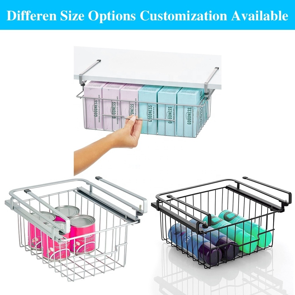 Factory Custom Made Black White Closet Basket Kitchen Drawer Sliding Basket Cabinet Kitchen Organizer Under Shelf Storage Basket