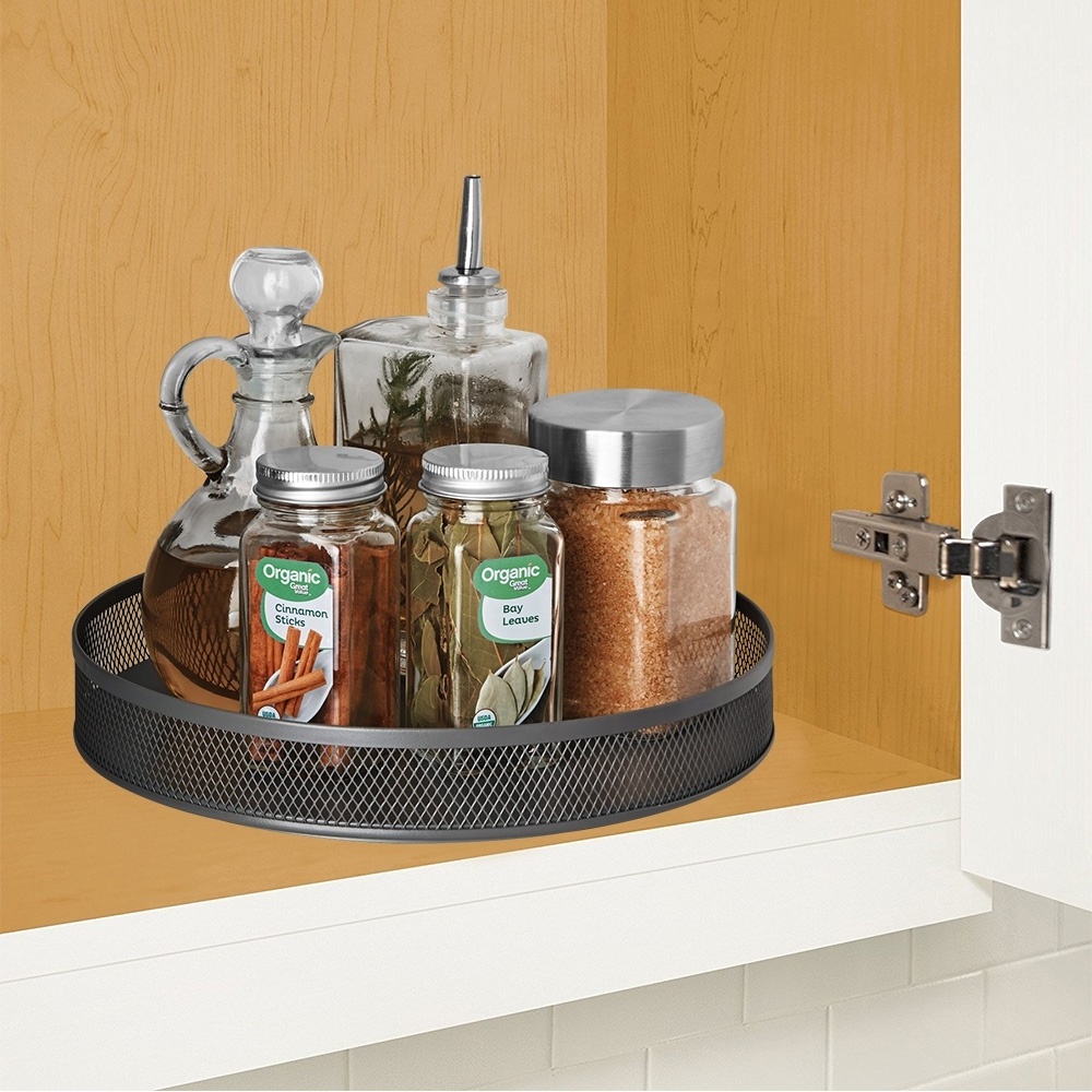 360 Degree Rotating Tray Metal Spice Rack Sauce Bottle Seasoning Lazy Susan Turntable Organizer for Kitchen Cabinet Countertop