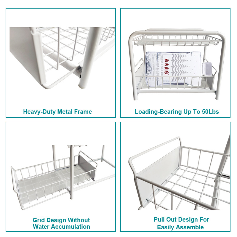 2 Tiers Kitchen Cabinets Under Sink Cabinet Organizers Storage Holders Sliding Storage Shelves