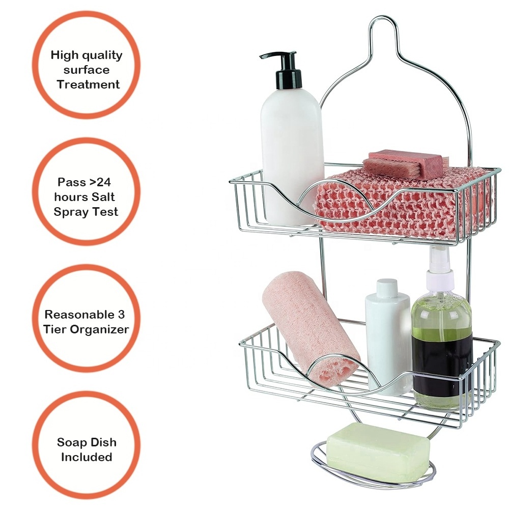 3 Tier Chrome Bathroom Shampoo Basket Wall Mounted Shower Caddy Bathroom Organizer Bathroom Shelf Caddy with Soap Dish