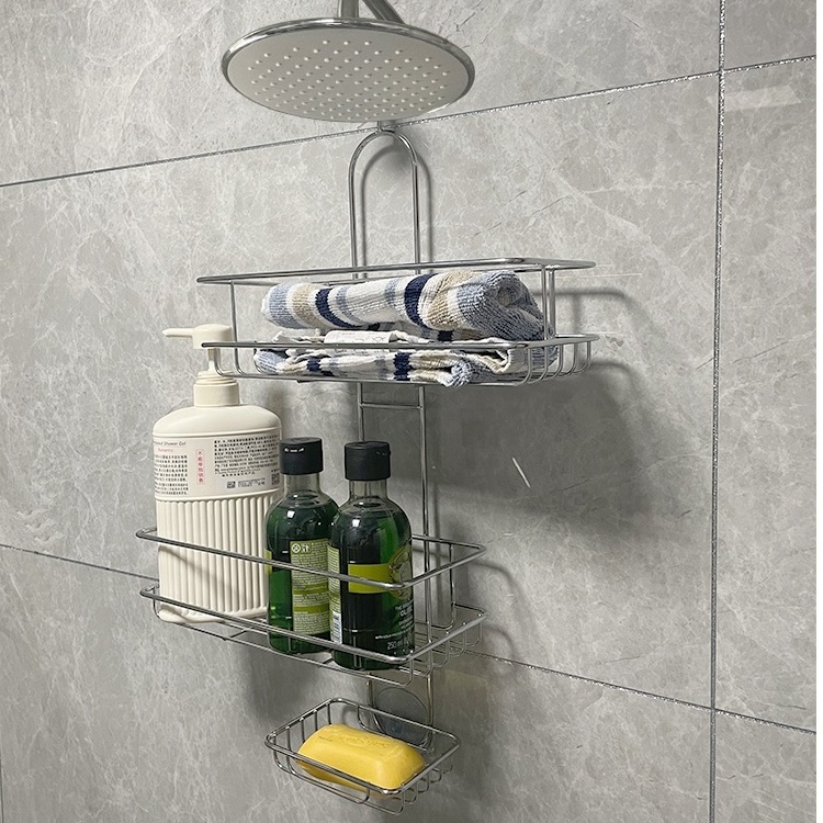 Factory Direct over head hooks hanging shower caddy basket Metal Wire Slide bathroom shelves For Shampoo bathroom accessories