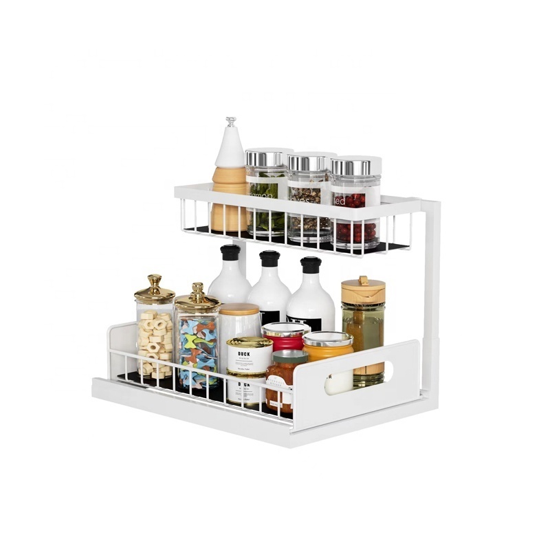 2 Tier Pull Out Under Sink Organizer Storage Holders Sliding Cabinet Basket Storage Drawers For Kitchen