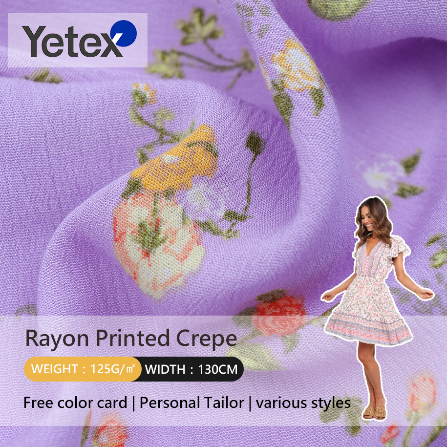 High Quality 100% Viscose Crinkle Fabric Popular Rayon Crepe Yoryu Printed Woven Fabric For Dress