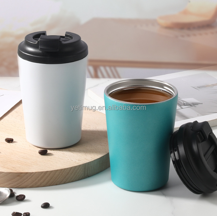 Double-Walled Stainless Steel 12oz reusable coffee cups with lid leak-proof recyclable 12 oz travel insulated coffee tumbler mug