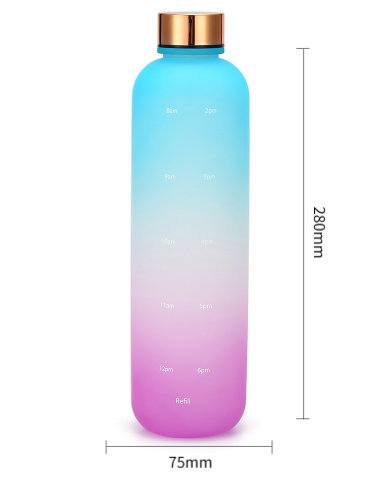 Colorful 32 oz Customize borosilicate fitness sport glass water bottle with time stamp stainless steel lid