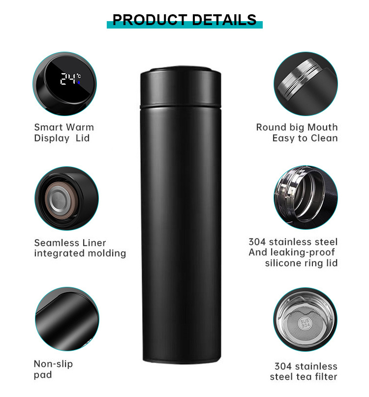 Custom Logo Smart Drinkware Vacuum Flask Stainless Steel Digital Termo Thermos LED Display Temperature Smart Water Bottle