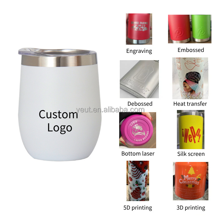 Thermal Insulated Mug 12oz Tumbler Wine Glasses Vacuum Insulated Stainless Steel Coffee Tumbler With Lid