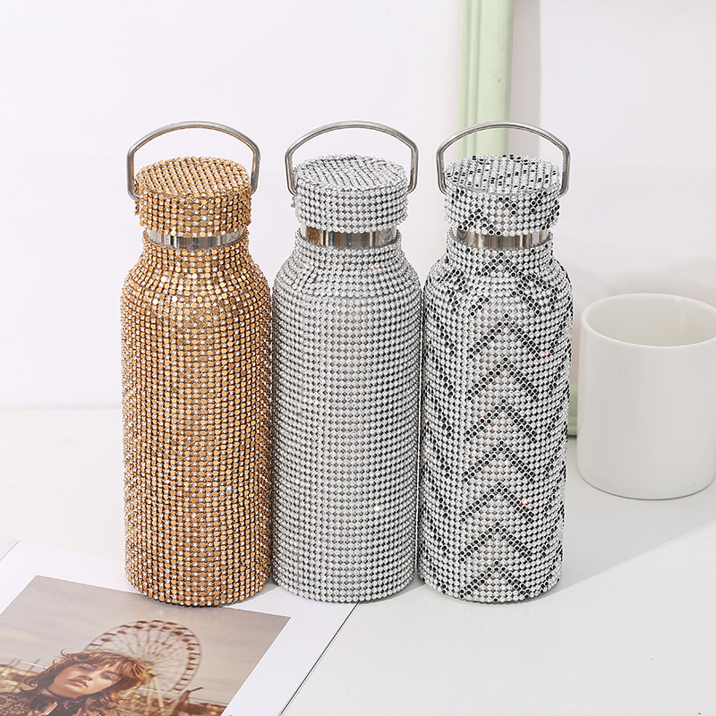 Stainless Steel New Vacuum Insulated Sparkling Tumbler Diamond Rhinestone Bottle Party Bling Diamond Water Bottle