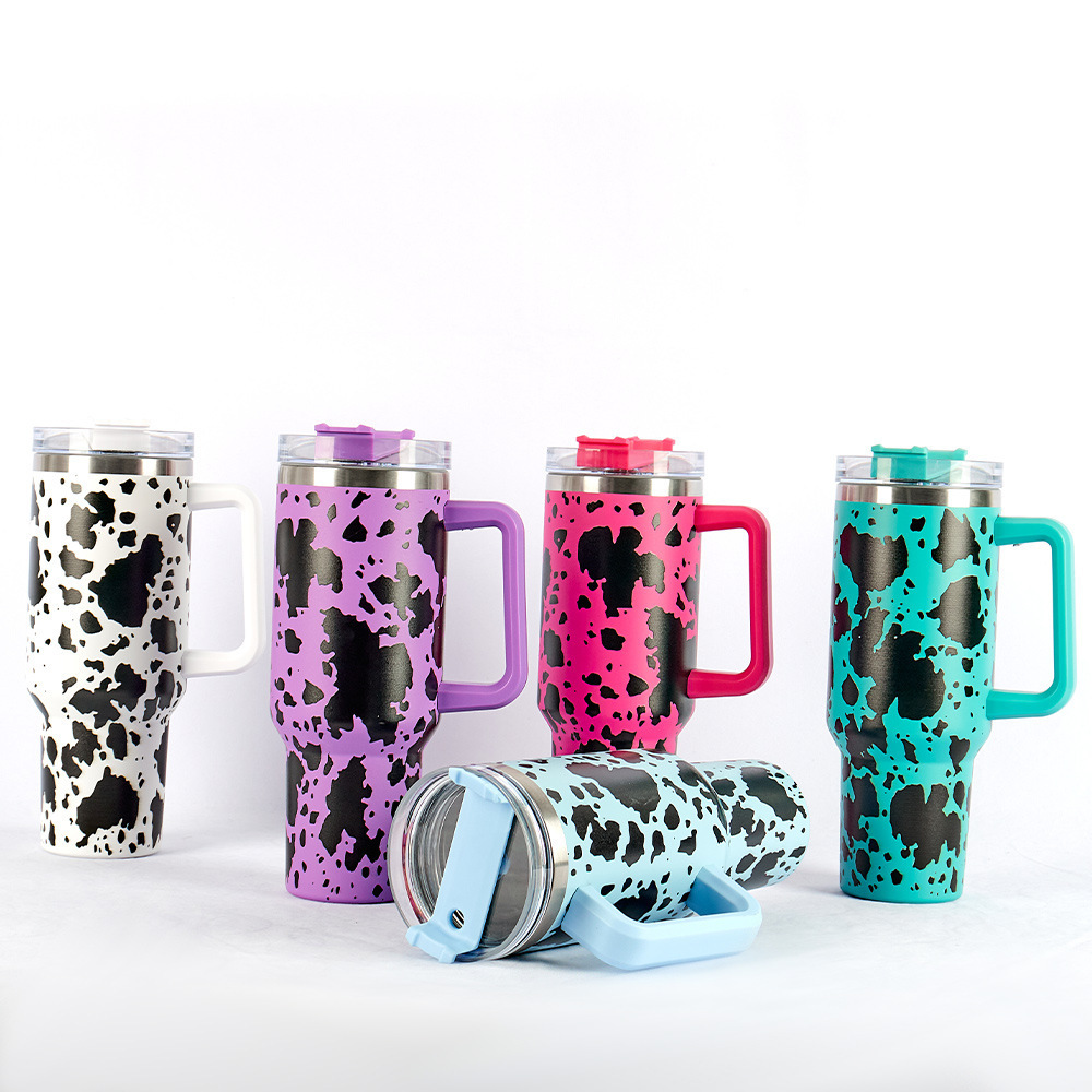 Yeway Tasse Personnalisable Sparkly Iced Water Cafe Cup Mug Water Bottle with handle Bling shoulder strap Cow Print 40Oz Tumbler