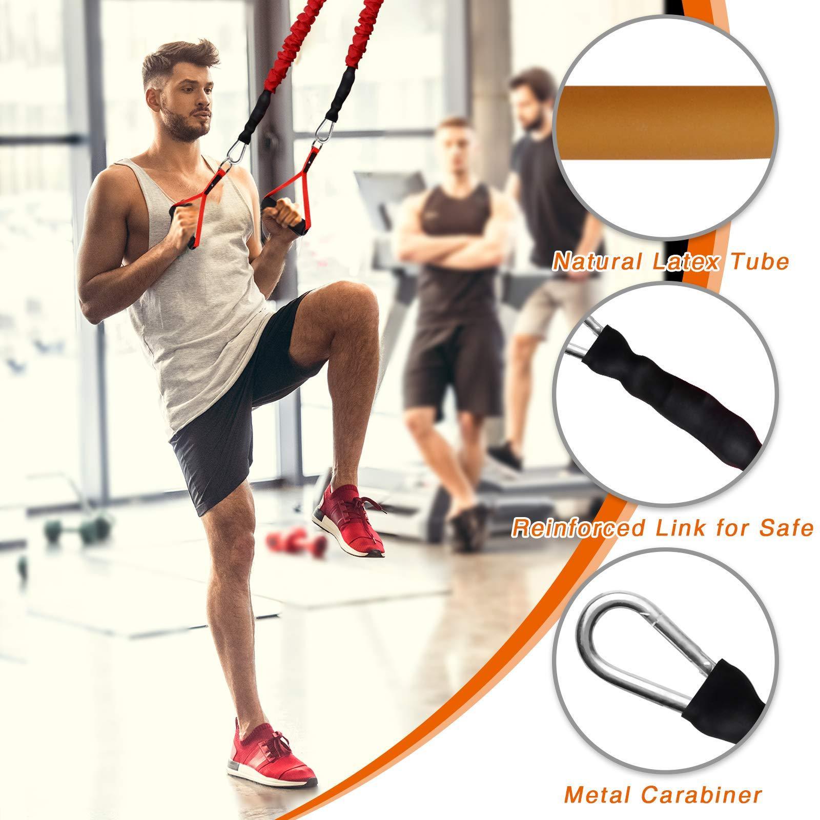 Resistance Bands Power Gym Exercise Elastic Bands Set 20Lbs To 40Lbs Resistance Tubes With Heavy Duty Protective Nylon Sleeves