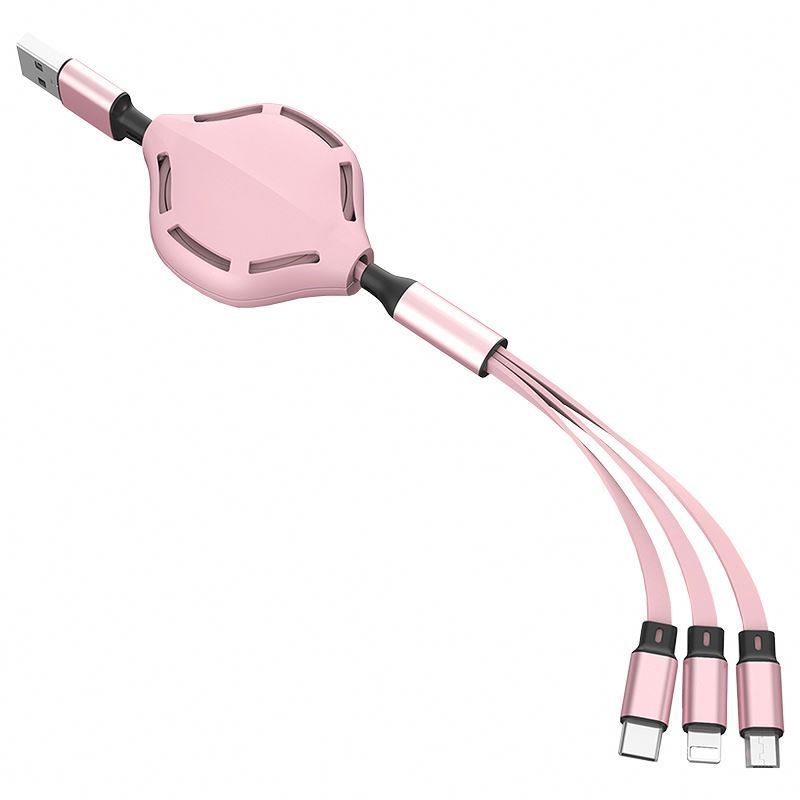 Retractable Soft Glue Flat Wire Phone Multi Micro Type C Data Line 3 In 1 Charging Usb Cable