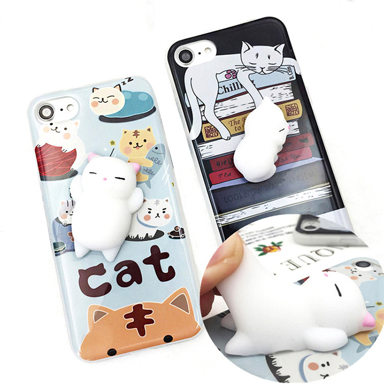 Lovely 3D squeeze squishy lazy cat silicone phone casing cellphone case for iphone soft TPU cover