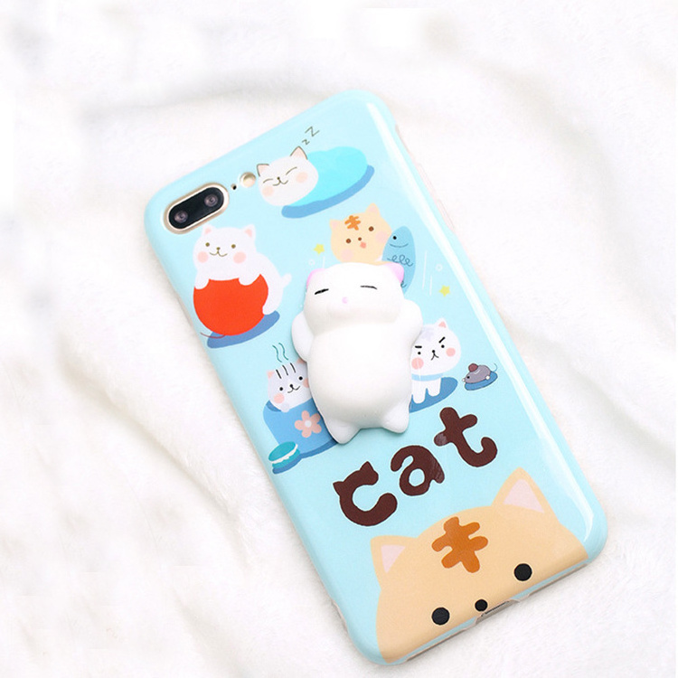 Lovely 3D squeeze squishy lazy cat silicone phone casing cellphone case for iphone soft TPU cover