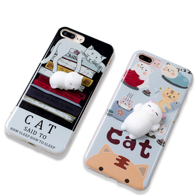 Lovely 3D squeeze squishy lazy cat silicone phone casing cellphone case for iphone soft TPU cover