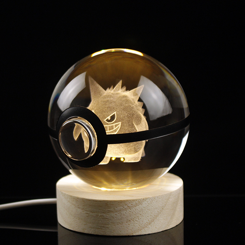 Glowing K9 Crystal 3D Cartoon Pokemon Go Glass Anime Pokeball With Optional Base for Christmas Gifts Night Lamp Gifts