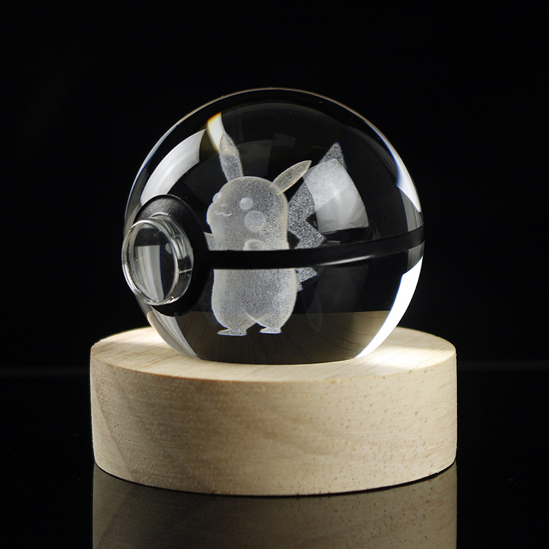 Wholesale 80mm 50mm LED Crystal 3D Pokemon Ball Glass Pokeball Plus Toy For Children Gift