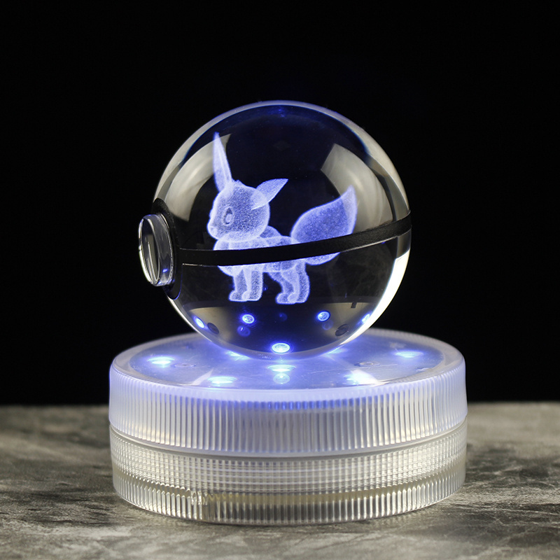 Glowing K9 Crystal 3D Cartoon Pokemon Go Glass Anime Pokeball With Optional Base for Christmas Gifts Night Lamp Gifts