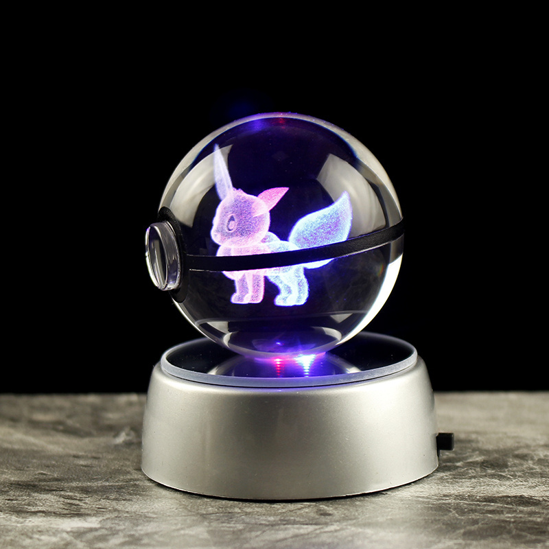 Hot Pokemon Go 3D Pikachu Figure Crystal Ball Night Light Kid Toy Pokeball For Birthday Gifts