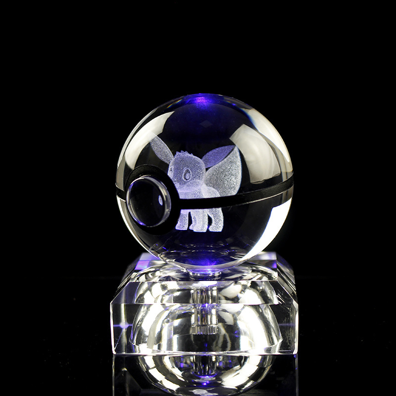 Glowing K9 Crystal 3D Cartoon Pokemon Go Glass Anime Pokeball With Optional Base for Christmas Gifts Night Lamp Gifts