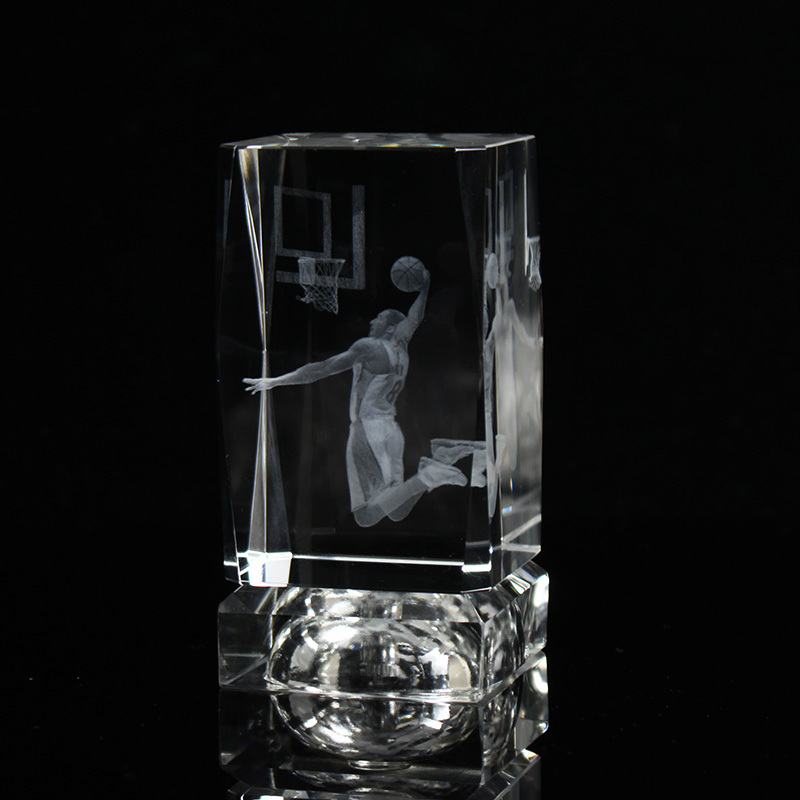 3D Laser Engraved NBA Basketball All Star Curry  Kobe Souvenis Gift LED Crystal 3d Cube