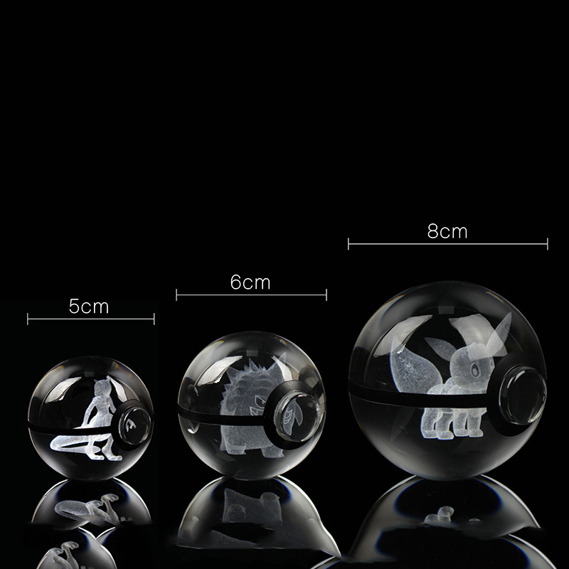 Wholesale 80mm 50mm LED Crystal 3D Pokemon Ball Glass Pokeball Plus Toy For Children Gift