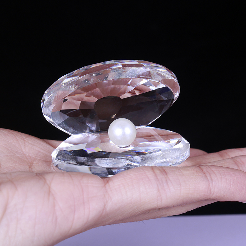 Cute Baby Gifts Clear Mussel Crystal Shell Pearl Glass Oyster Figurine For Baby Shower Gift Set