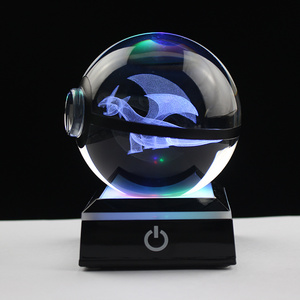 Wholesale 80mm 50mm LED Crystal 3D Pokemon Ball Glass Pokeball Plus Toy For Children Gift