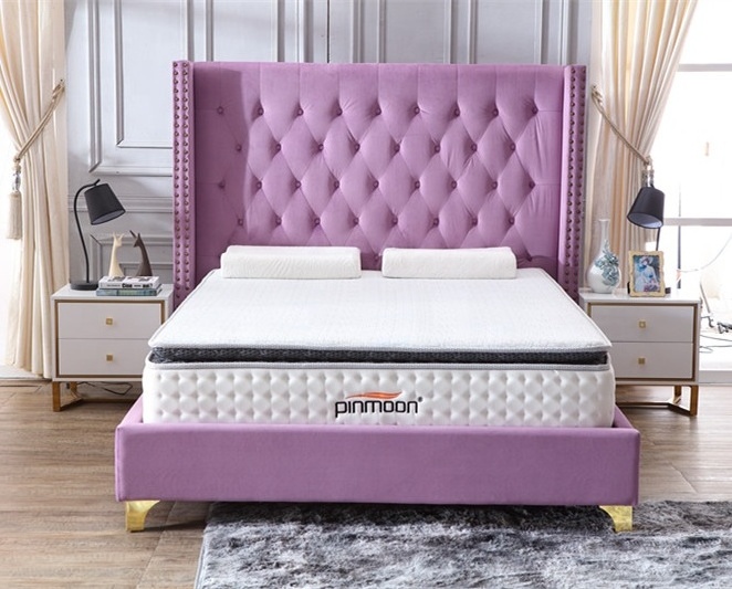 wholesale velvet grey&pink king size diamond button tufted upholstered bed