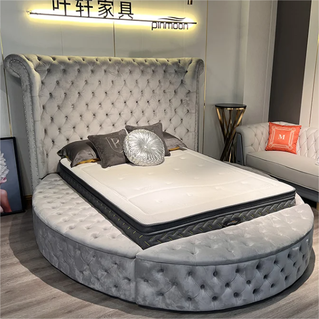 High bedhead up holstered beds double king size hotel luxury circle storage bedroom furniture round bed