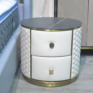 Luxury marble modern bedroom gold and wood nightstand bedside table design with fingerprint lock