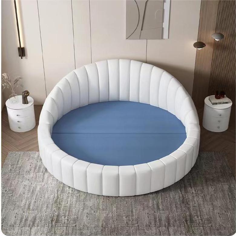 High bedhead up-holstered beds king size hotel luxury circle storage bedroom furniture Leather round bed