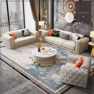 luxury design sectional 1 2 3 seater leather tufted sofa set modern u shape living room furniture